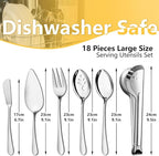 Pleafind 18-Piece Stainless Steel Utensil Set - Serving Spoons, Slotted Spoons, Forks, Tongs, Pie Server, Butter Knife for Parties & Banquets