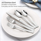 20-Piece Silverware Set, Silver Hammered Stainless Steel Flatware Sets for 4, Food-Grade Tableware Set, Including Fork Knife Spoon Set, Home Kitchen Cutlery Sets, Dishwasher Safe