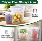 Round Food Storage Container with Lid, 8Qt Translucent, Commercial 4 Pack of – NSF Listed, BPA-Free, Polypropylene, Non-Stick, Scale, with Labels & Measuring Cups