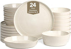 Stone Lain Claire 24-Piece Dinnerware Set Stoneware, Plates and Bowls Set, Dishwasher and Microwave Safe, Dish Set for 8, White