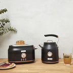 Haden Dorset 2 Slice Wide Slot Stainless Steel Toaster with Adjustable Browning Control & Non-Slip Feet, Black & Copper