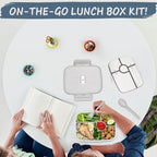 Bento Box Adult Lunch Box, Kid Lunch Box Contaiers for 5 Compartmets, Lunch Containers with 3 Silicone Baking Cups, Leakproof, Dishwasher and Microwave Safe, BPA-Free (Grey)