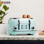 Haden Heritage 4 Slice Wide Slot Stainless Steel Toaster Bundled with 1.7 Liter Stainless Steel Electric Water Kettle, Turquoise & Chrome