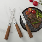 Natura Series 4.5” Serrated Steak Knife Set of 6, High Carbon Stainless Steel, Wooden Handle
