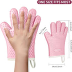 MAD SHARK Silicone Oven Mitts Heat Resistant 450 Degrees,Waterproof & Non-Slip Oven Gloves with Fingers,Cotton Lined Silicone Oven Gloves Kitchen Mitts for Baking Cooking Barbecue,Women (Pink)