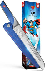 Dalstrong Serrated 8 inch Bread Knife - DC Superman™ Edition - Premium German Stainless Steel - POM Handle Full Tang - Etched Artwork Logo - Boyfriend Valentine's Gift Bread Slicer - Leather Sheath