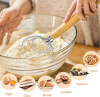 Danish Dough Whisk Dutch Bread Mixer Stainless Steel Hook Wooden Handle Baking Tools for Sourdough Pizza Pastry Cake Batter Making