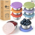 8 Pack - 1.6 Oz Small Salad Dressing Containers To Go, Leakproof Condiment Containers with Lids Reusable Stainless Steel Sauce Cups for Lunch Boxes Kitchen Storage Picnics Travel Meal Prep