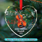 Customized Yeat Text Name Violinist Ornament Xmas Tree, Unique Violin Instrument Christmas Ornaments Gift for Brother Son Husband Wife Dad Mom, Personalized Violin Musical Instrument Glass Ornament