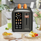 SEEDEEM Toaster 2 Slice, Touch Control Stainless Toaster LCD Display, 50% Faster Heating Speed, 1.4'' Wide Slots, More Timer Functions, Removable Crumb Tray, 1350W, Dark Metallic