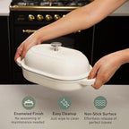 TOMO Cast Iron Oval Bread Oven, 10" x 6.5" - Rustic Dutch Oven Bread Cloche with Steam Circulating Lid for Perfect Sourdough