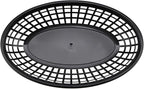 60 Pack 9x5.7x1.6 Inch Black Plastic Fast Food Baskets, Restaurant Serving Basket, Oval Fast Food Serving Baskets for Picnic, Chicken, Burgers and Fries