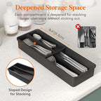Lifewit Compact Silverware Organizer for Kitchen Drawer, Narrow Flatware Tray Holder, Plastic Cutlery Spoons, Forks and Knives Storage, Black, 1 Pack