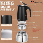 Moka Pot, 6 Cups (10.6 oz) Stovetop Espresso Maker, 304 Stainless Steel Moka Pot, Induction Compatible, Black
