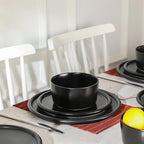 Stone Lain Eden 12-Piece Dinnerware Set Stoneware, Plates and Bowls Set, Dishwasher and Microwave Safe Dish, Dish Set for 4, Black