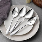 E-far Stainless Steel Serving Utensils, 4-Piece Serving Spoons Set Includes Slotted & Solid Spoons, Metal Hostess Tablespoons for Catering Buffet Party Kitchen Restaurant