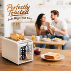 2 Slice Touch Screen Toaster, Stainless Steel Toaster with Wide Slots for Bagels and Bread, Reheat/Defrost/Cancel Functions, Removable Crumb Tray, Cream Color