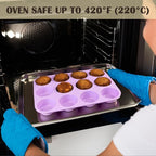 12 Cups Silicone Mini Muffin Pan Set, Nonstick Mini Cupcake Pans, BPA Free Small Muffin Tin for Baking, Set of 2 (Blue+Purple)