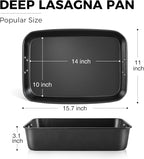 HONGBAKE Lasagna Pan 3 Inch Deep, 15x10" Baking Pan for Oven, Nonstick Cake Baking Dish for Brownie, Roasting Pans with Stainless Steel Handles, Heavy Duty, Dishwasher Safe, Dark Grey