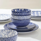 Selamica Ceramic Dinnerware Sets for 6, 24 Piece Plates and Bowls Sets, Scratch Resistant Dishes Set-Dishwasher & Microwave & Oven Safe, Vintage Blue A