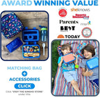 Kids Lunch Box - Bento Box for Boys Toddler Daycare, 4 Portion Sections with Lid, Snack Container Pre-School Kid Lunches Toddlers Removable Tray BPA Free, 3+ Years Old, Blue Rocket Dinosaur