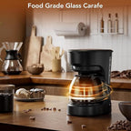 Compact 5-Cup Coffee Maker: Featuring Brew-Pause Technology, a Permanent Filter, and Simple One-Touch Operation. Enjoy Auto Keep-Warm Coffee, Perfect for Home/Office/Outside-Black.