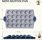 BRONYPRO Ceramic Mini Muffin Pan, 24-Cup Nonstick Aluminized Steel Mini Cupcake Pans, Healthy Non-Toxic Ceramic Coating Muffin Tin, 2 Pack Cup Cake Pans for Baking Blue