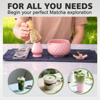 Matcha Whisk Bowl Set, 7PCS All-in-One Japanese Tea Set Includes Matcha Bowl with Spout, Bamboo Whisk (Chasen) with Stand, Scoop, Sifter, Complete Kit for Ceremony, Gift for Matcha Tea Lovers（Pink)