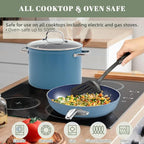 Nuwave Healthy Duralon Blue Ceramic Nonstick Coated 9pc Cookware Set, Scratch-Resistant Diamond Infused, PFAS Free, Induction Ready & Evenly Heats, Oven Safe, Tempered Glass Lids