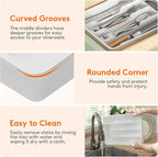 Lifewit Silverware Tray, Deep Wide Cutlery Drawer Organizer Storage for Kitchen, Plastic Flatware Utensil Holder Divider for Spoons Forks Knives Tableware, 5 Compartment, White