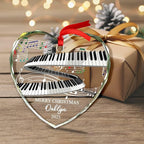 Customized Year Text & Name Keyboard Musical Glass Ornament, Personalized Keyboard Player Christmas Ornaments Gift for Husband Wife Brother Sister Dad Mom, Unique Keyboards Glass Christmas Ornament