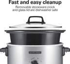 Hamilton Beach 6-Quart Slow Cooker with 3 Cooking Settings, Dishwasher-Safe Stoneware Crock & Glass Lid, Silver (33665G)