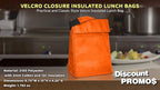 DISCOUNT PROMOS 10 Hook and Loop Insulated Lunch Bags Set - Polyester, Durable, Vibrant, Reusable - Orange