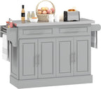 HOMCOM Rolling Kitchen Island Cart with Wheels, Portable Island Table for Kitchen with Stainless Steel Top, Adjustable Shelves, 2 Drawers, Spice, Knife and Towel Rack, Gray