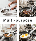 11.5-inch Stainless Steel Tongs for Cooking – Versatile Metal Spatula Tongs for Flipping, Picking Up, Cutting, and Stir-Frying Meats and Other Foods. Kitchen Tongs Durable and Multifunctional(White)