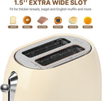 Toaster 2 Slice Smart Touch Screen, Retro 1.5'' Extra Wide Slot Stainless Steel Digital Bread Toaster with Memory Function, Bagel, Defrost, 6 Browning Levels and Removable Crumb Tray, Cream