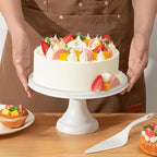 JOYMAY 9.6 Inch Bamboo Fiber Cake Stand, Round Cake Holder, Cake Plate with Detachable Base, Dessert Table Display Set, Cake Decorating for Birthday Party Baking Gifts for 6inch, 8inch Cakes (White)