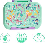 Prints Leak-Proof XL Lunch Box - Reusable 3-Compartment Containers Bento Box for meal Prepping;5-Cup Capacity for Adults & Ages 8+, BPA-Free, Dishwasher Safe (Green - Mermaids Sea)
