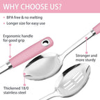 14-in Pink Cooking Spoons Set, Heavy Duty 18/0 Stainless Steel Large Serving Spoons Set, Slotted Spoon, Cooking Spoon & Soup Ladle, Commercial and Residential Use, Pack of 3