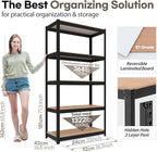 HOMEDANT House Black 5-Tier Laminated Metal Shelving Unit Adjustable Storage Utility Rack Heavy Duty Shelves Organization Shelf Kitchen Garage Pantry Closet 1Pack