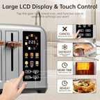 SEEDEEM Toaster 4 Slice, Stainless Steel, Touch Screen for Dual Control, Digital Timer, Smart Toaster with 6 Bread Type, 7 Shade Setting, 1.5''Wide Slot, Removable Crumb Tray, 1800W, Silver Metallic
