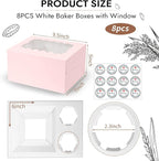 JCD 8Pcs Pink Cake Cupcake Combo Boxes Clear Lid with 2 Cupcake Holes -Clear Window Bento Cake Boxes for Bakery Baking Supplies(Pink 1+2/8Pcs)