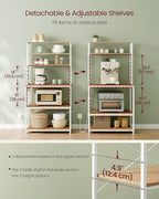 VASAGLE Bakers Rack with Power Outlet, 31.5 Inches Coffee Bar for Kitchen with Storage, 6-Tier Kitchen Shelves with 6 Hooks, Microwave Stand, Golden Oak and White UKKS119Y01