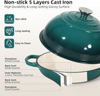 Davivy 5.5QT Dutch Oven for Sourdough Bread, Enameled Cast Iron Dutch Oven with Lid, 10" Round Sourdough Bread Oven, Bread Cloche for Bread Baking - Gradient Teal