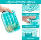 Caperci Classic Bento Box Adult Lunch Box for Older Kids - Leakpoof 47 oz 3-Compartment Lunch Containers for Adults and Teens, Built-in Utensil Set, Ideal for On-the-Go Balanced Eating, Aqua