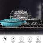 Enameled Cast Iron Braiser, 3.8 Quart Enamel Dutch Oven with Handles, Cast Iron Braiser Pan with Lid,Enameled Cookware (BlueGreen)