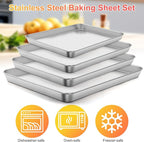 Baking Sheet Set of 4, Stainless Steel Cookie Sheet Pan,Stainless Steel Baking Pan Oven Tray, Mirror Finish,Heavy Duty, Easy Clean & Dishwasher Safe,9/10/12/16 Inch