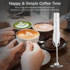 Rechargeable Milk Frother with Stand, Electric Frother Wand Handheld Coffee Foam Maker Detachable Stainless Steel Whisk Drink Mixer Foamer for Latte, Cappuccino, Hot Chocolate, Egg (White)