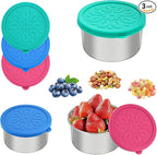 Cmonie 3Pack Stainless Steel Containers with Lids,10/20/33 oz Easy Open Leak Proof Metal Snack Containers,Food Storage Bento Box for Snacks, Fruits (3Pcs-10 oz)