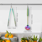 Patelai 2 Pcs Stainless Steel Pasta Spoon with Teeth Large Spaghetti Utensil, 9.4'' Tong and 13.6'' Pasta Fork with Vacuum Handle, Comfortable Grip Design Spoons for Kitchen(Colorful)